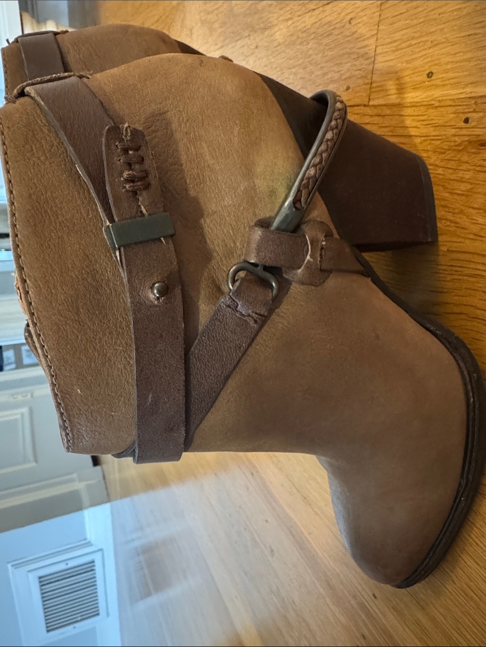 Dolce Vita Brown Suede Harness Booties with Braided Strap